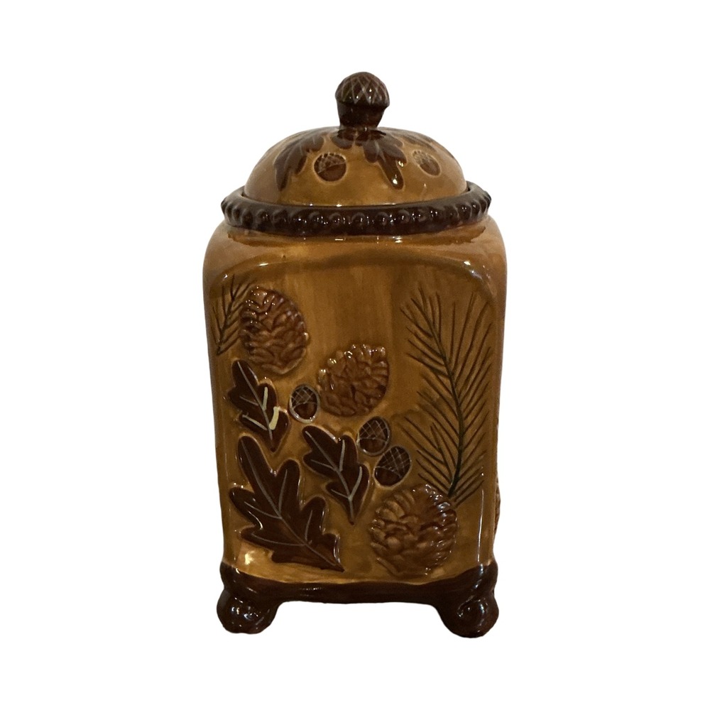 Heartfelt Kitchen Creations Ceramic Woodland Canister Pinecone Acorn Brown 9.5in - Picture 4 of 12